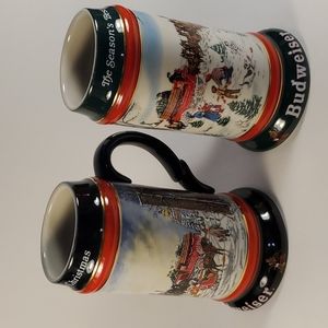 Budweiser stein mugs tall a perfect Christmas series 1991-1992